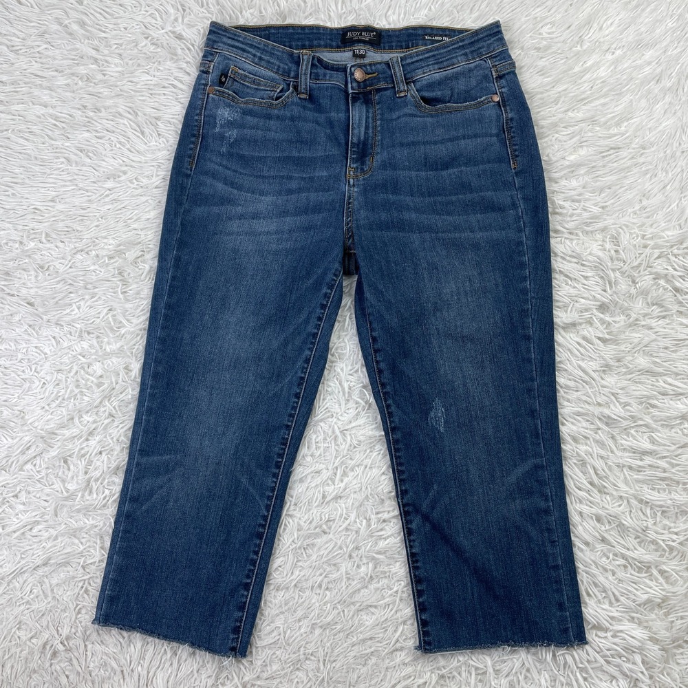 Judy Blue Pants Womens 30/11 Blue Mid Rise Cropped Relaxed Fit Jeans 19" Raw Hem